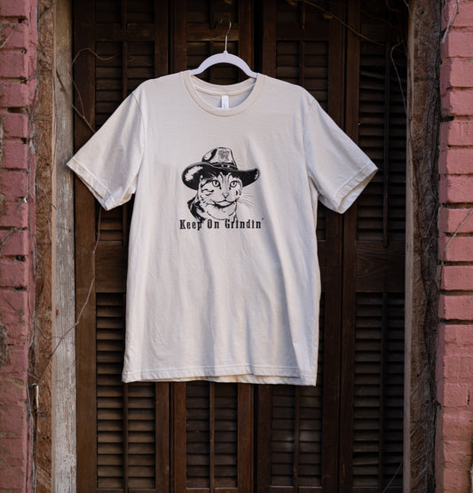 Keep on Grindin' (Cat) T Shirt White/Green